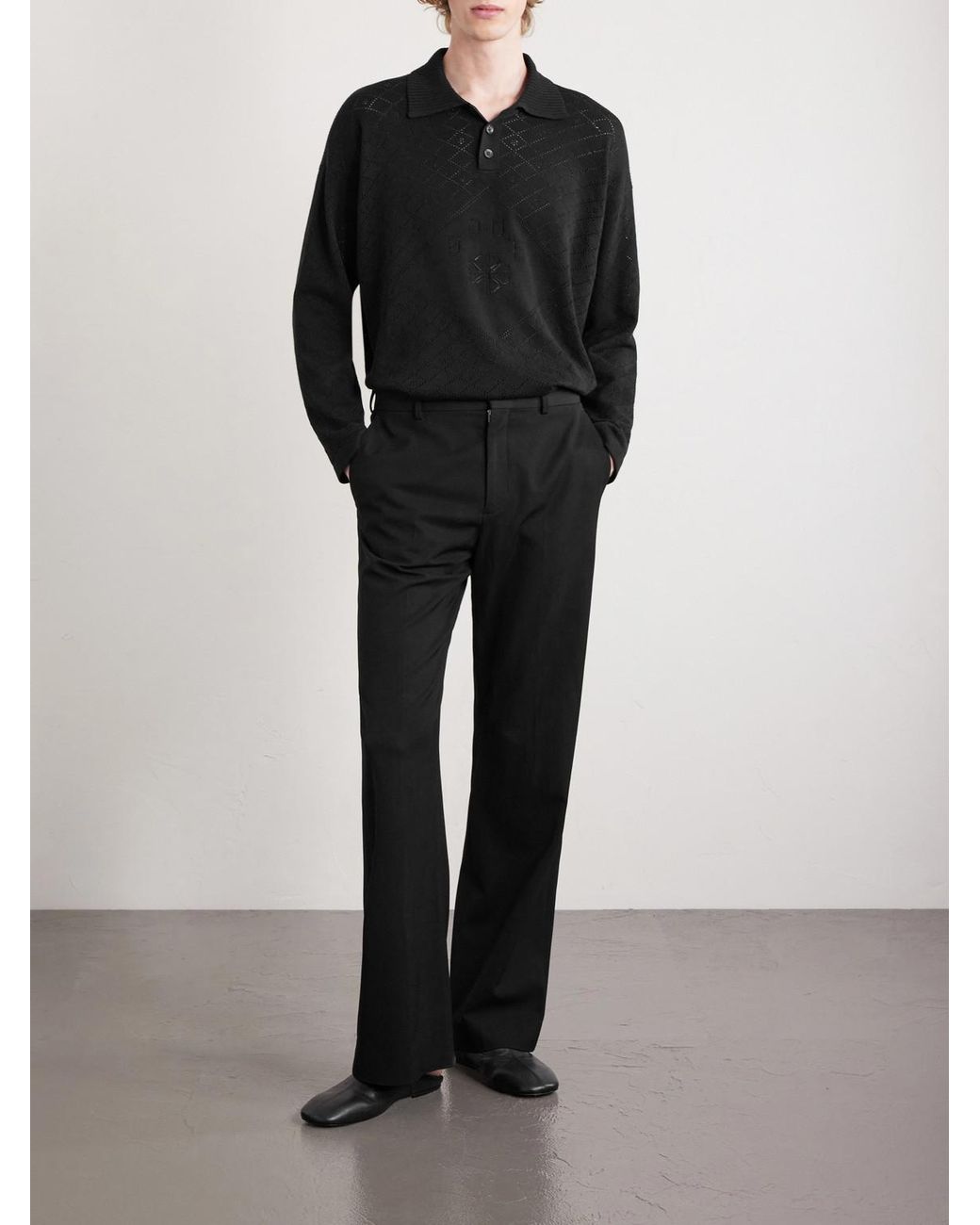 Anisette Pointelle-Knit Cotton Polo Shirt di Bode in Black da Uomo