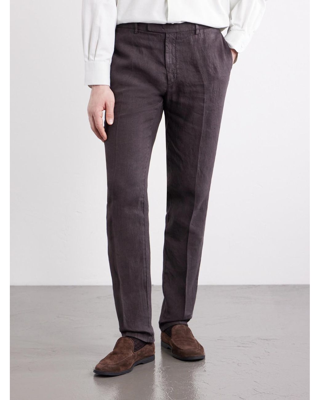 Boglioli Gray Straight-Leg Linen Suit Trousers for men