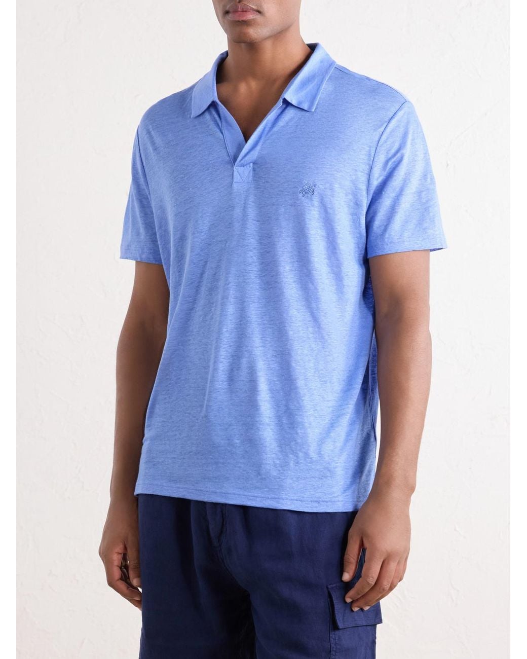 Vilebrequin Blue Pyramid Linen-Jersey Polo Shirt for men