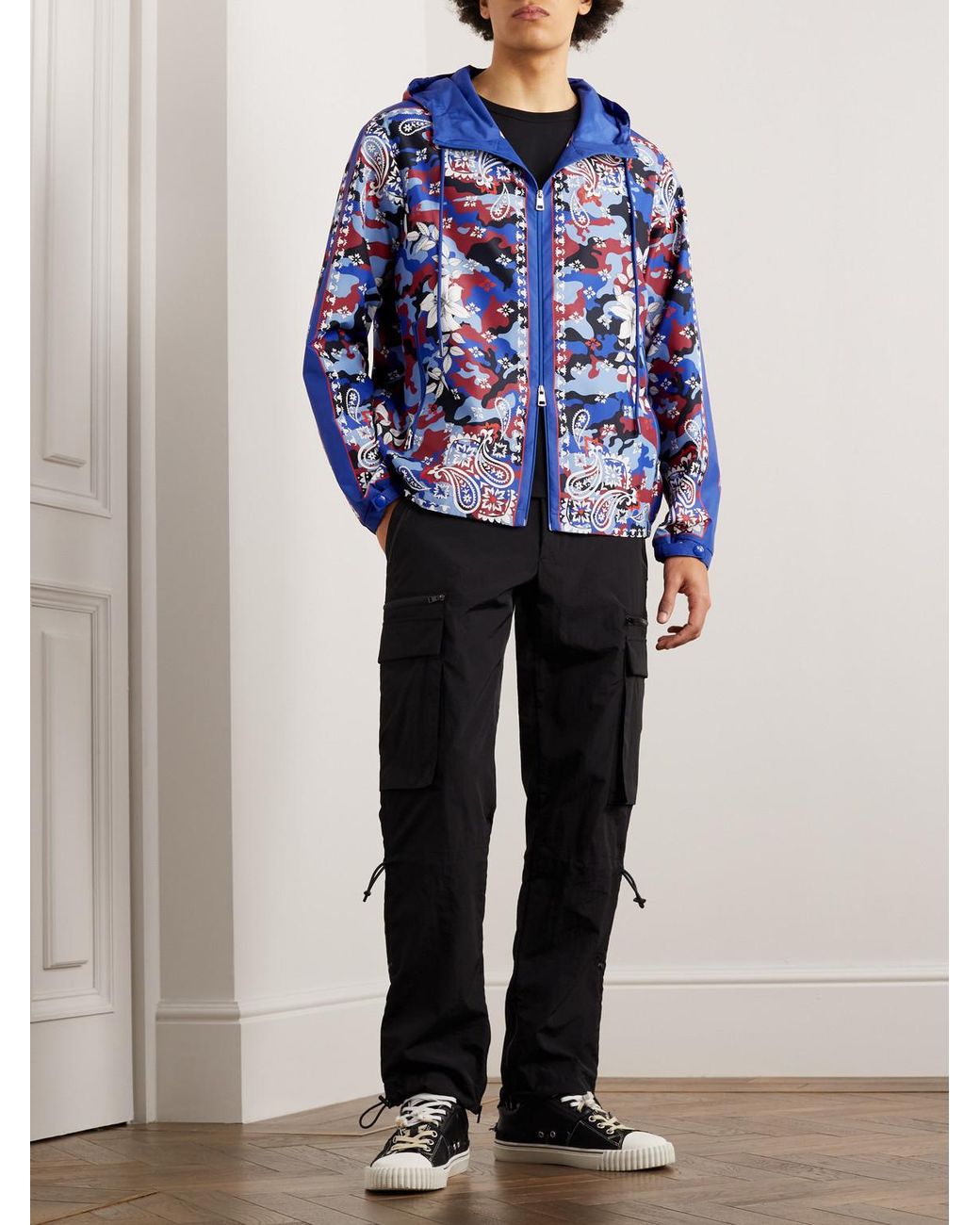 Moncler Blue Hotay Printed Ripstop Hooded Jacket for men