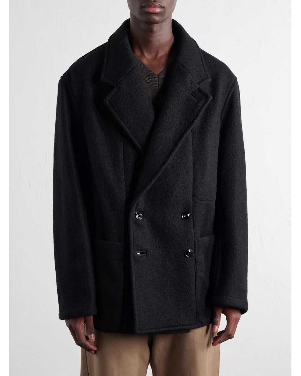 Lemaire Blue Double-Breasted Wool And Alpaca-Blend Felt Coat for men