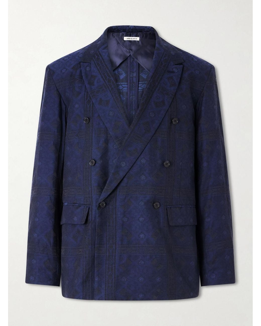 Blue Blue Japan Blue Double-breasted Cotton-blend Jacquard Suit Jacket for men
