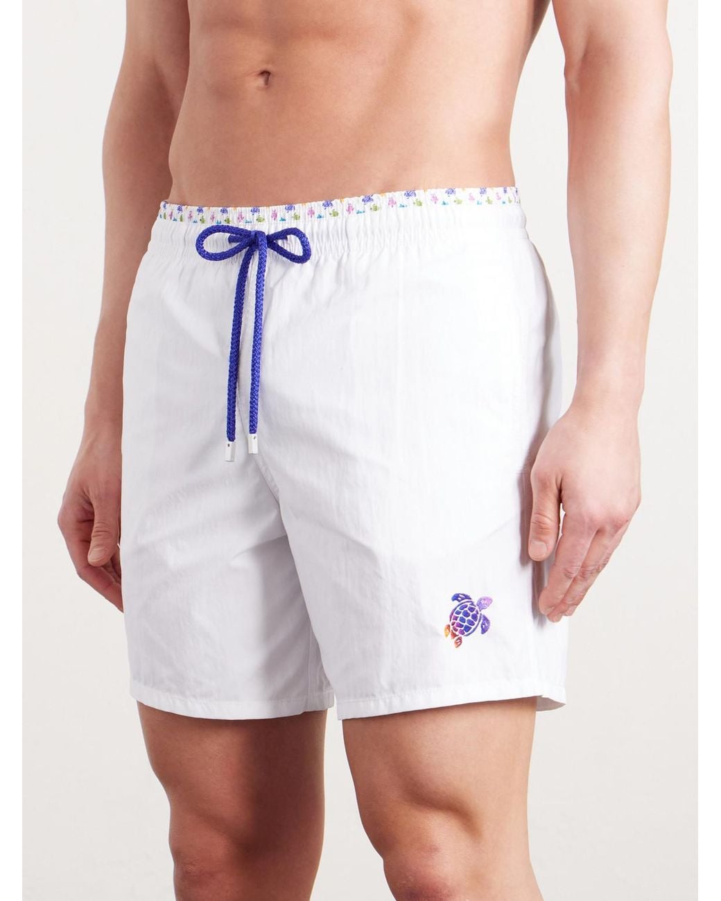 Vilebrequin White Moka Straight-Leg Mid-Length Econyl Swim Shorts for men