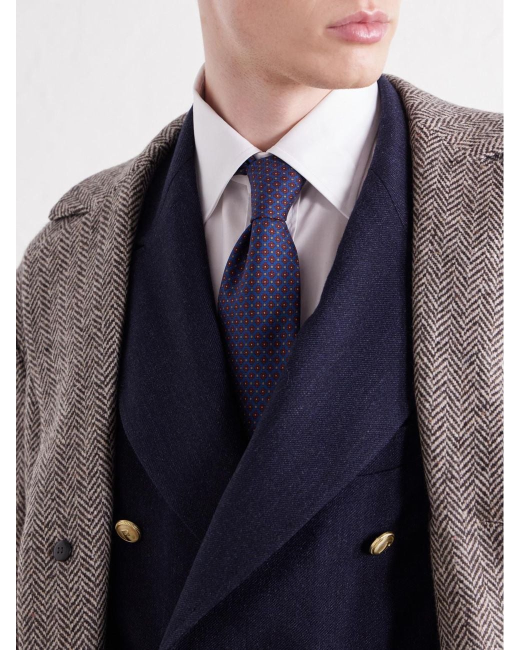 Rubinacci Blue 8Cm Printed Silk-Twill Tie for men