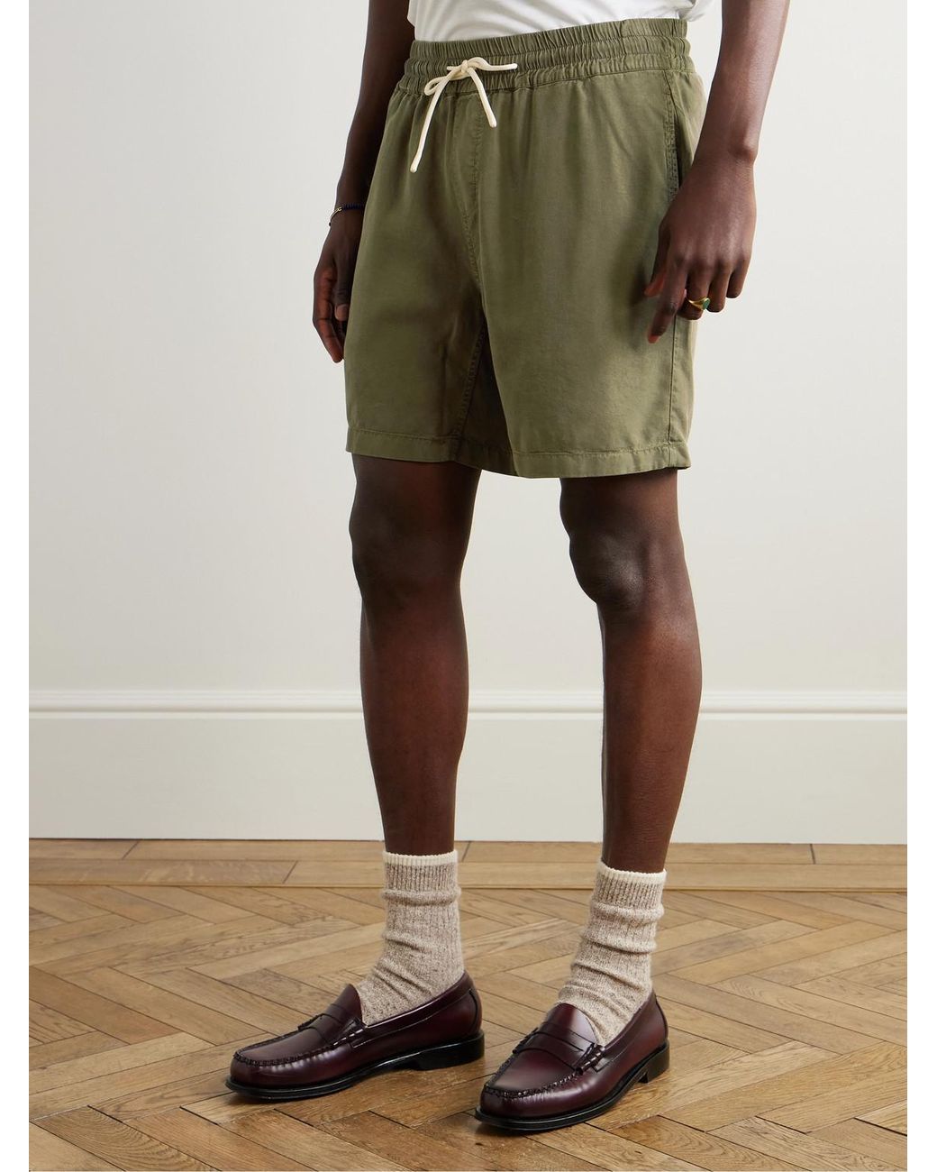 Portuguese Flannel Green Dogtown Straight-Leg Tencel Lyocell Drawstring Shorts for men