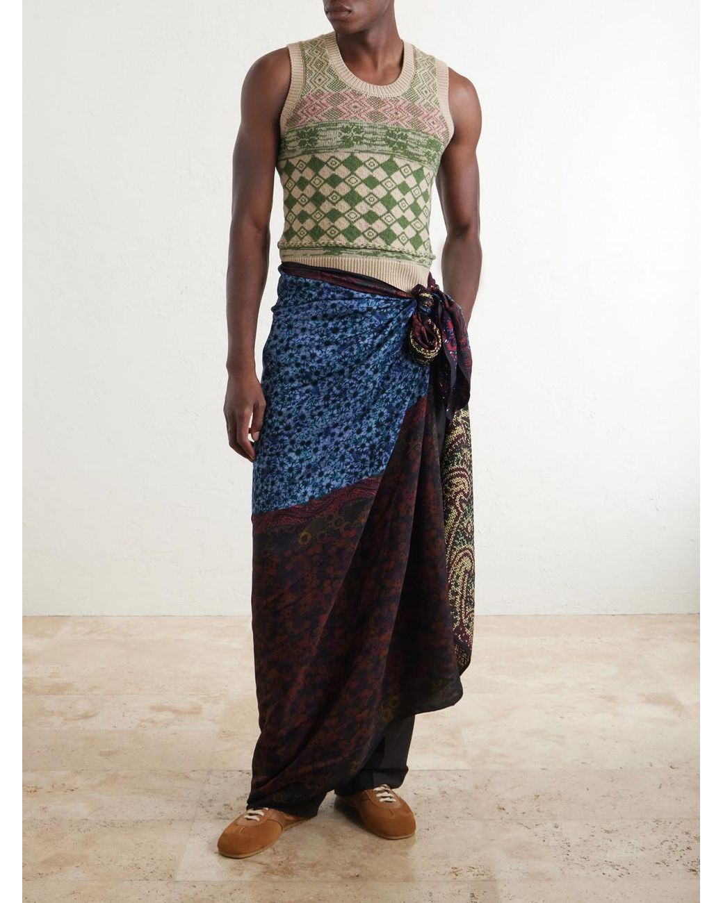 Dries Van Noten Blue Flora Satin Scarf for men