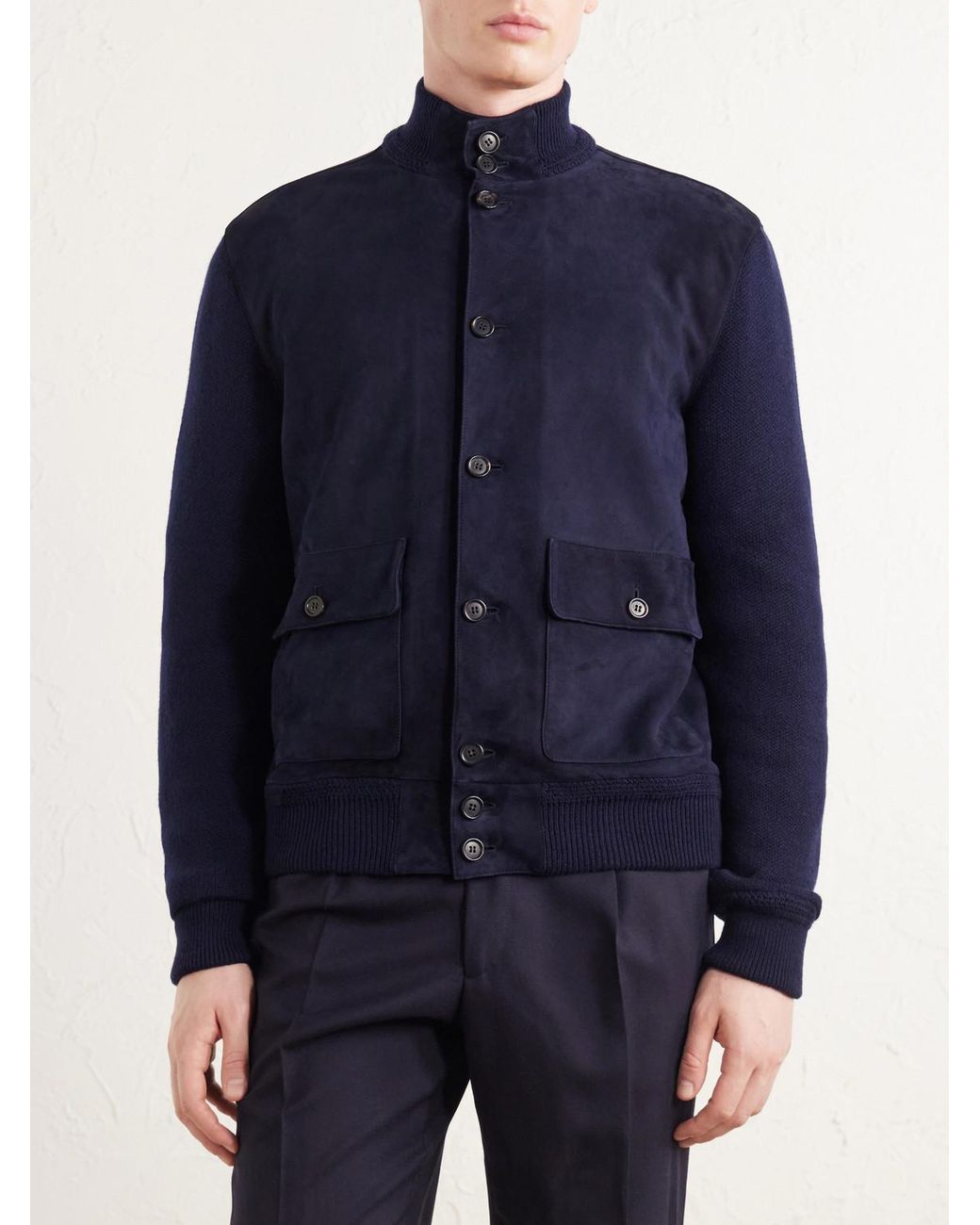 Ralph Lauren Blue Suede And Cashmere Jacket for men