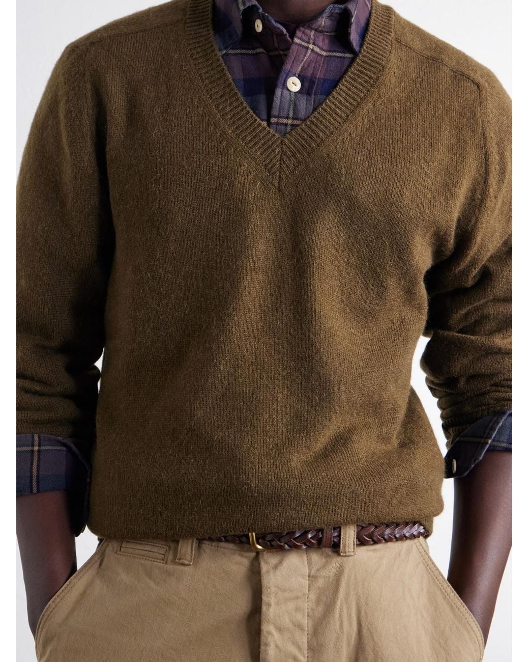 Drake's Green Wool And Alpaca-Blend Sweater for men