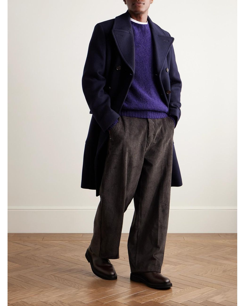 Drake's Blue Brushed-Wool Sweater for men