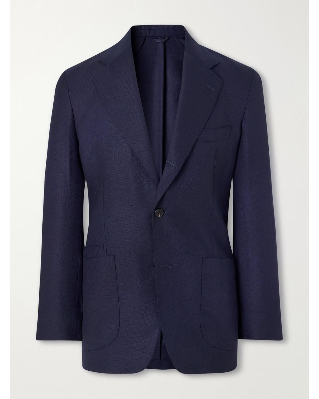 Drake's Blue Virgin Wool Canvas Blazer for men