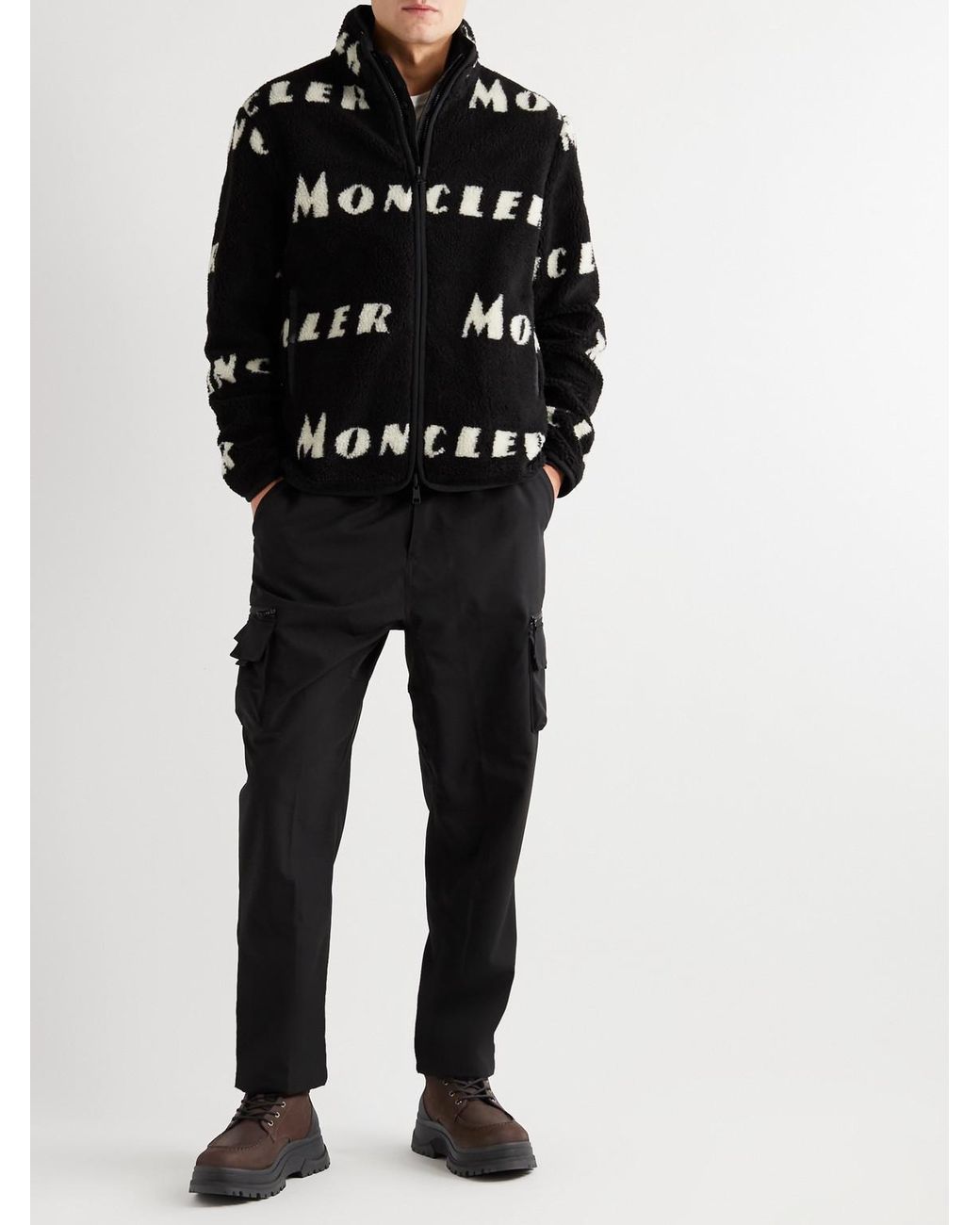 Moncler Black Ulderic Leather-Trimmed Shearling-Lined Nubuck Boots for men