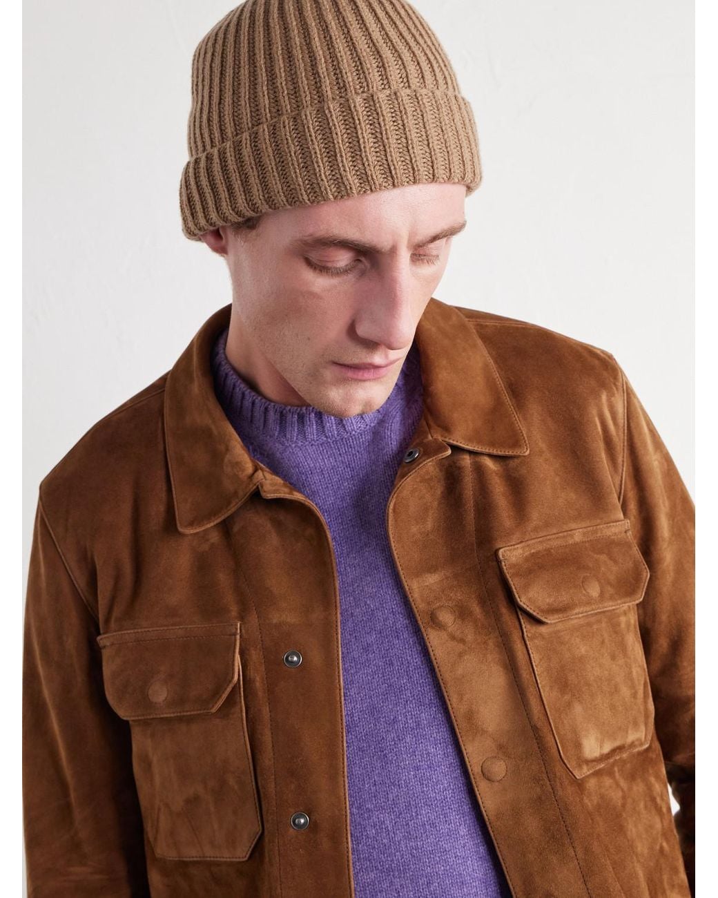 Piacenza 1733 Brown Ribbed Cashmere Beanie for men