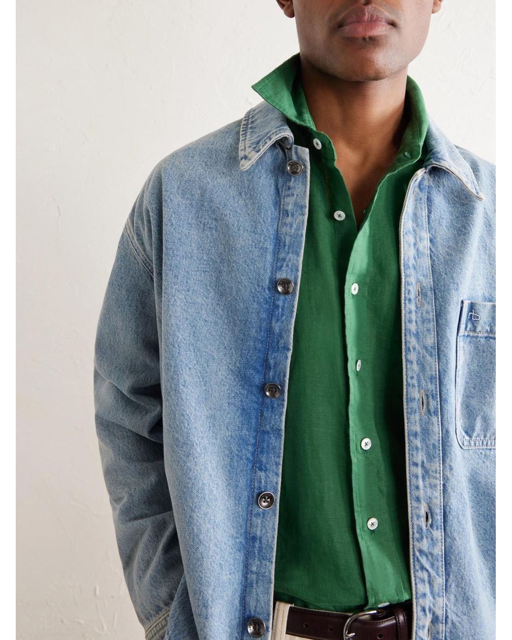 Drake's Green Linen Shirt for men