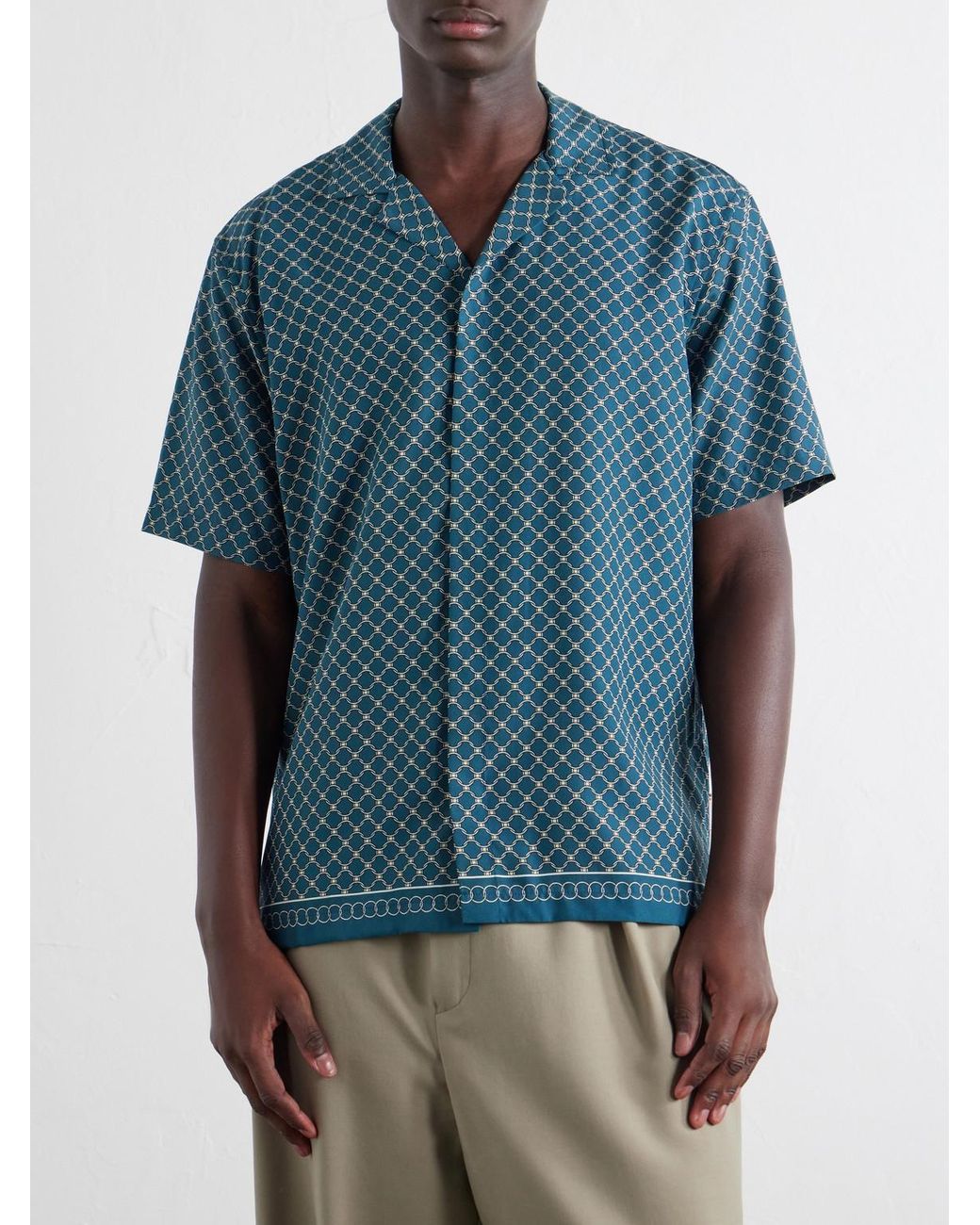 Orlebar Brown Blue Maitan Camp-Collar Printed Lyocell Shirt for men