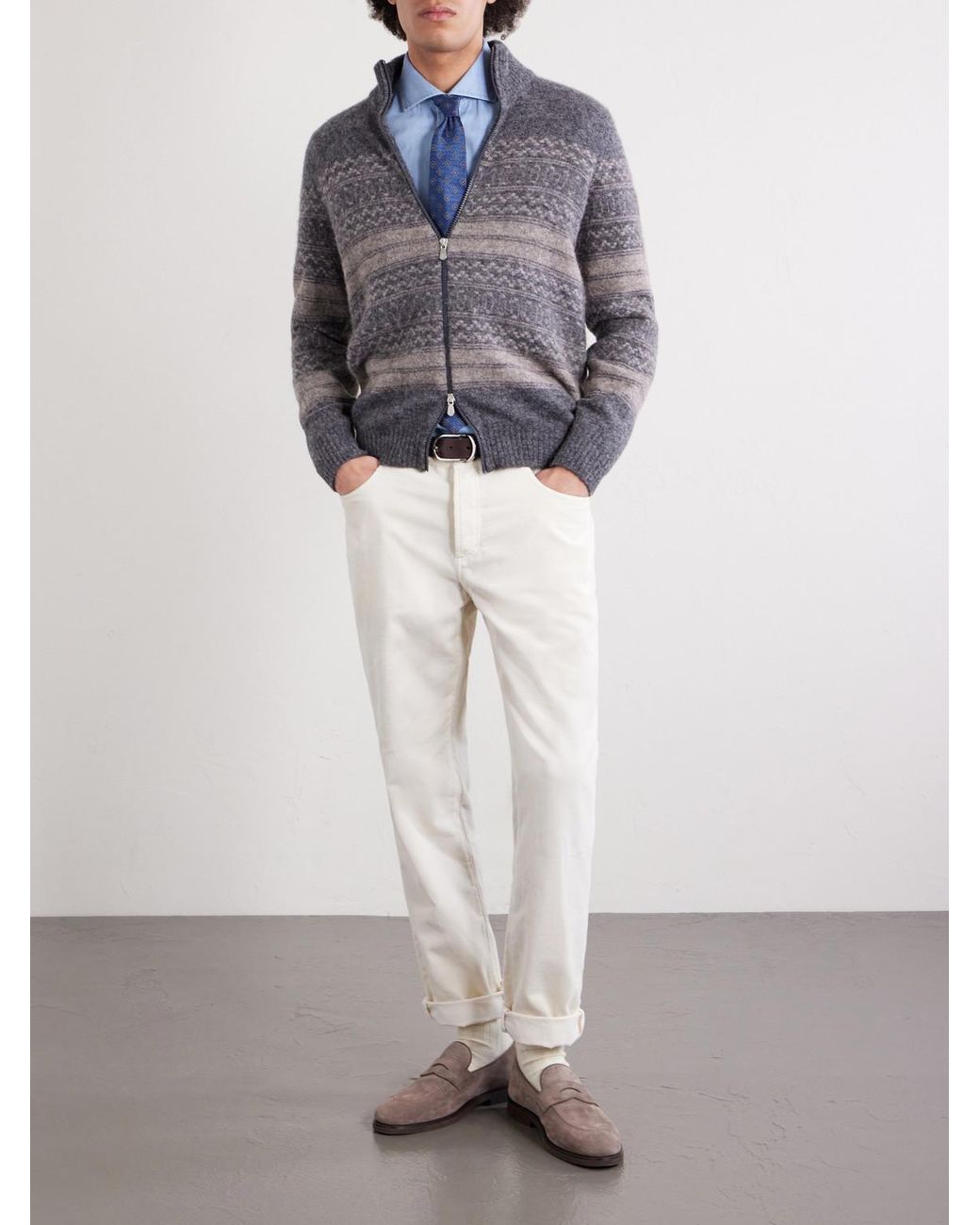 Brunello Cucinelli Gray Alpaca-Blend Zip-Up Sweater for men