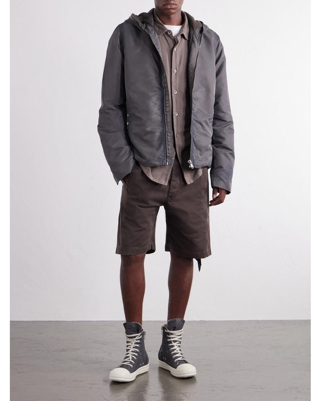 Rick Owens Gray Gimp Shell Hooded Jacket for men