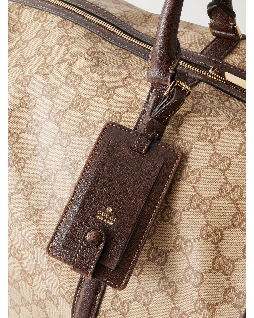 Gucci Natural Essence Classic Leather-Trimmed Coated Canvas-Jacquard Weekend Bag for men