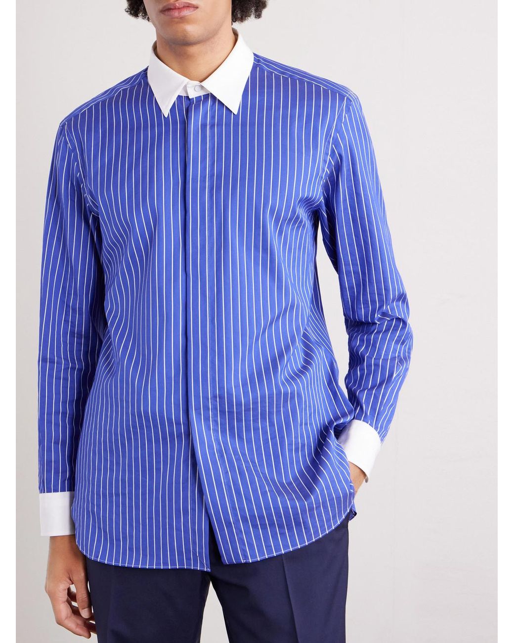 Tom Ford Blue Classic-Collar Pinstriped Silk Shirt for men