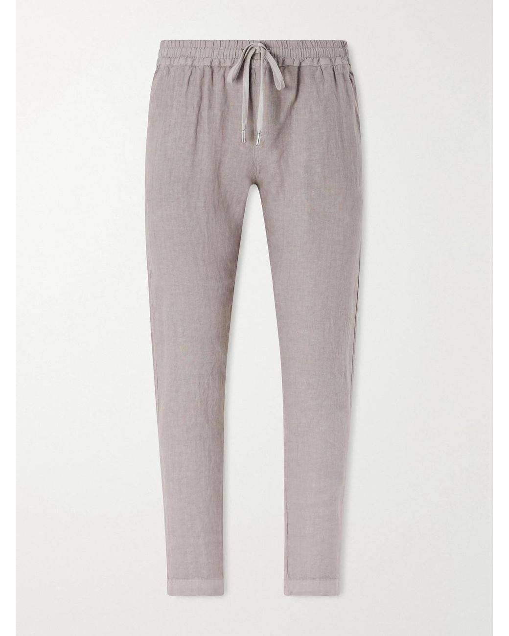 Thom Sweeney Gray Straight-leg Linen Drawstring Trousers for men
