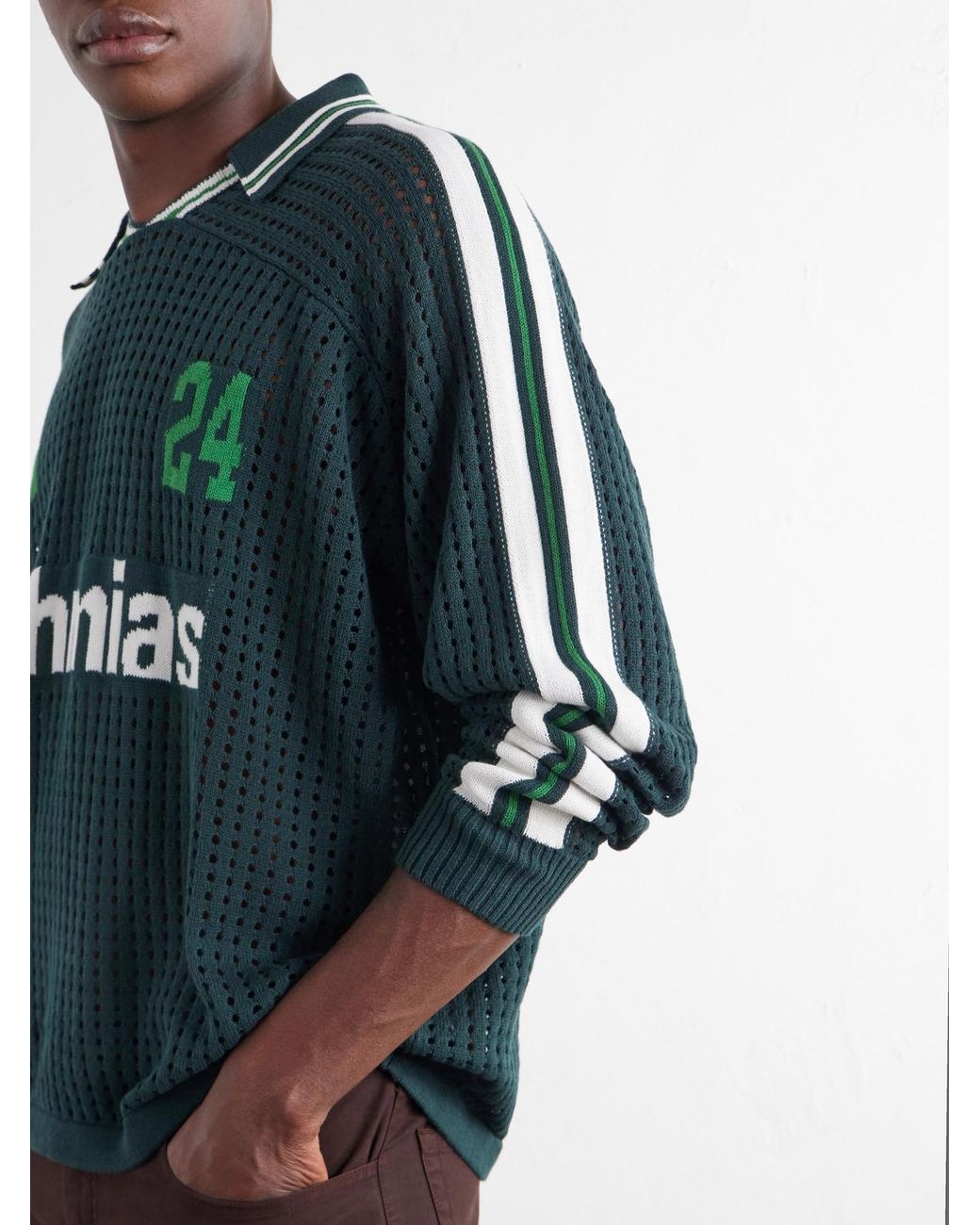 NAHMIAS Green Logo-Jacquard Open-Knit Cotton-Jersey T-Shirt for men