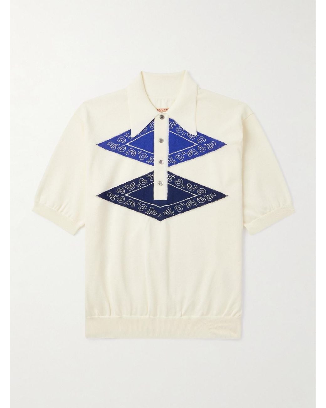Kapital Blue Jacquard-Knit Polo Shirt for men