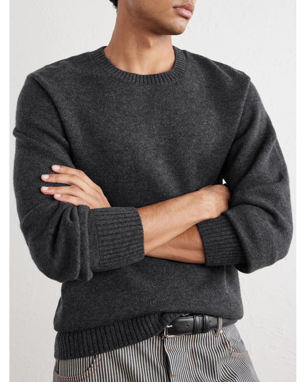 Officine Generale Black Mycrew Merino Wool And Cashmere-Blend Sweater for men