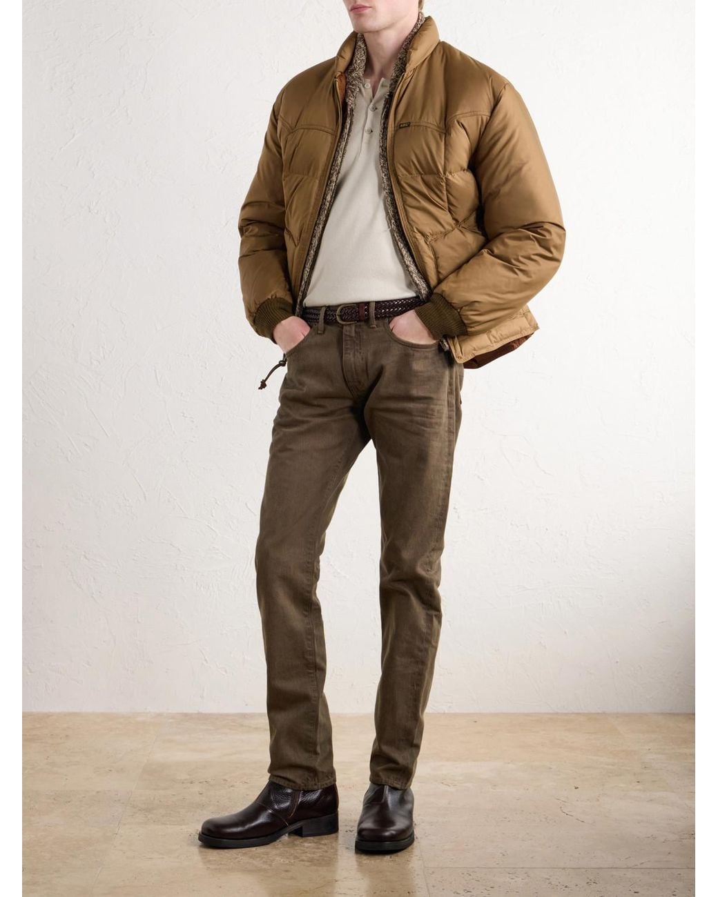 RRL Natural Leather-Trimmed Quilted Shell Padded Bomber Jacket for men