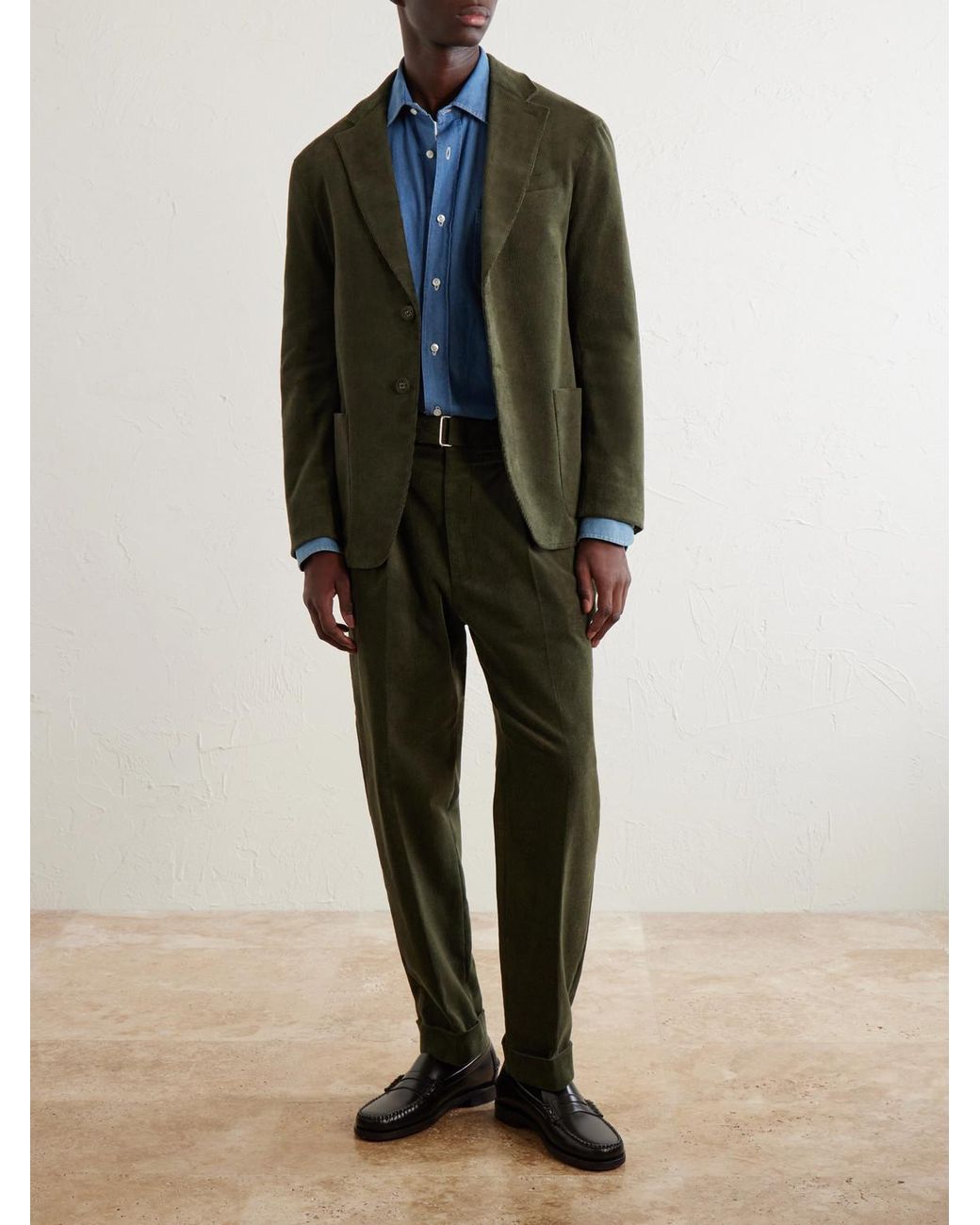Officine Generale Green Hugo Straight-Leg Cotton-Blend Corduroy Trousers for men