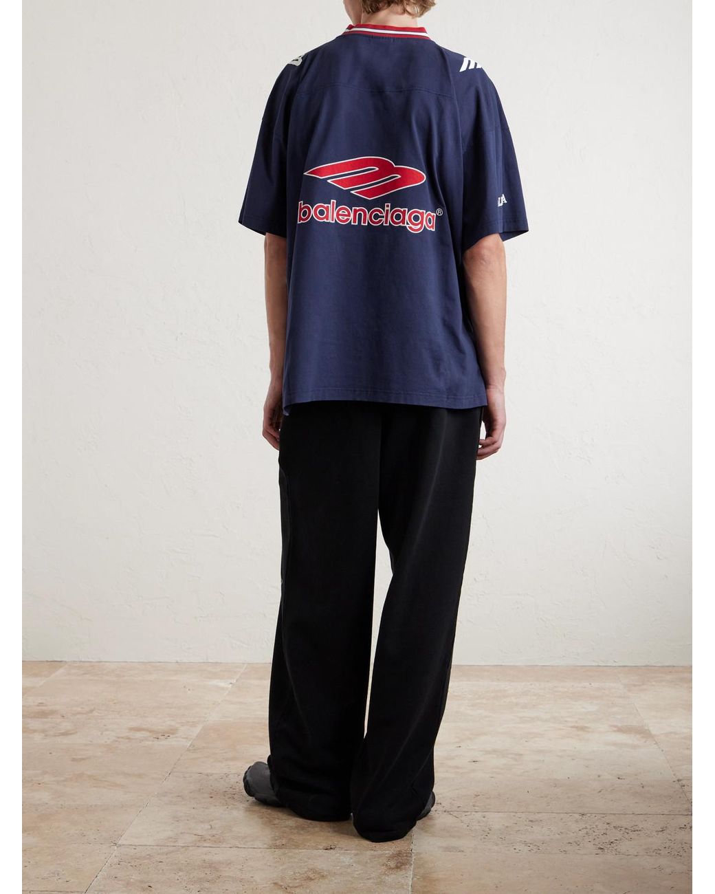 Balenciaga Blue Oversized Embroidered Printed Cotton-Jersey T-Shirt for men