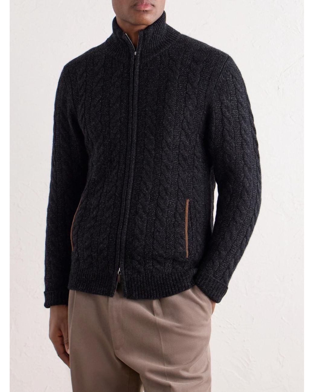 N.Peal Cashmere Blue Richmond Cable-Knit Cashmere Cardigan for men