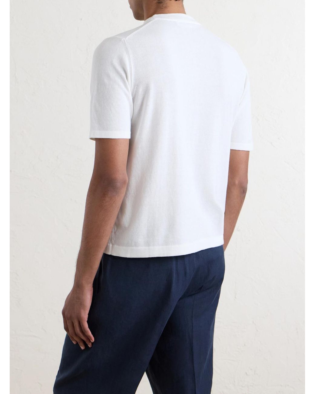 De Petrillo White Knitted Cotton T-Shirt for men