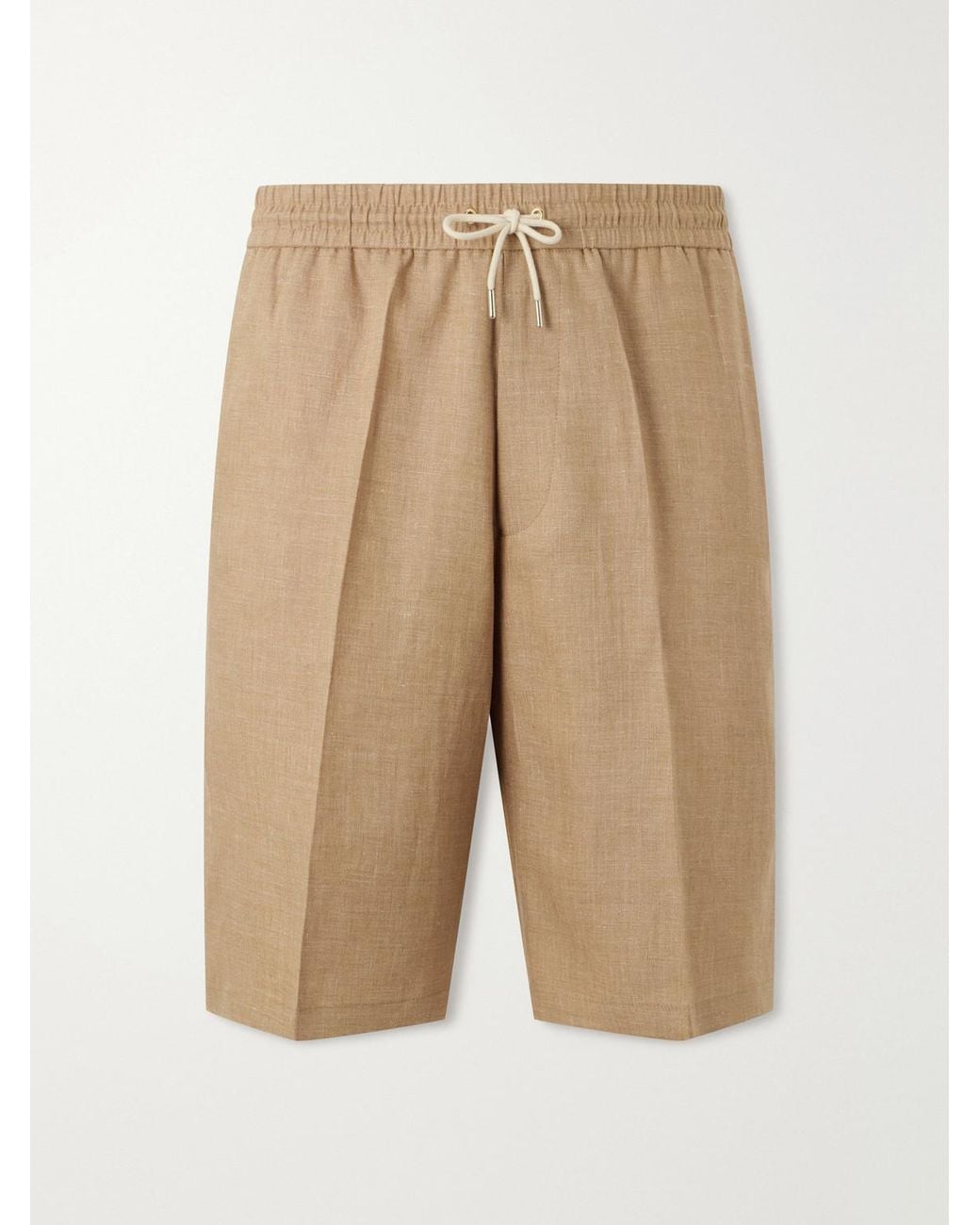 Paul Smith Natural Pleated Linen Drawstring Shorts for men