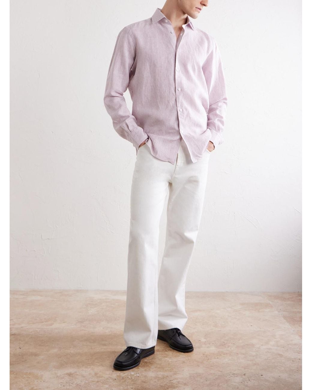 Zegna Pink Striped Linen Shirt for men