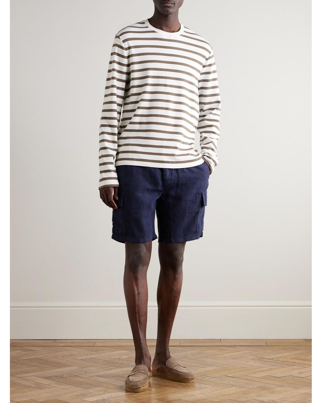 Vilebrequin Blue Straight-Leg Linen Drawstring Cargo Shorts for men