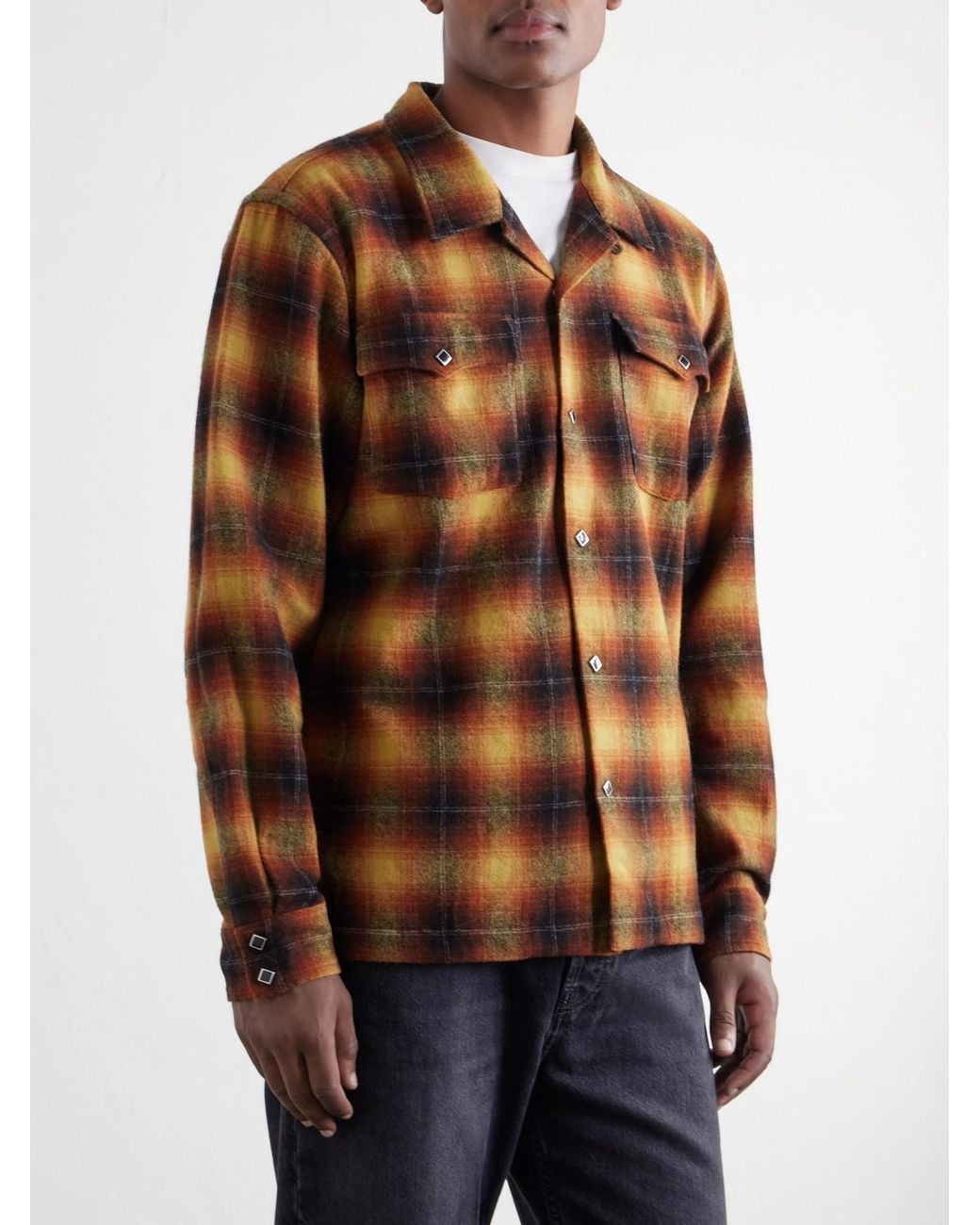 RRL Brown Jesse Checked Wool-Blend Flannel Shirt for men