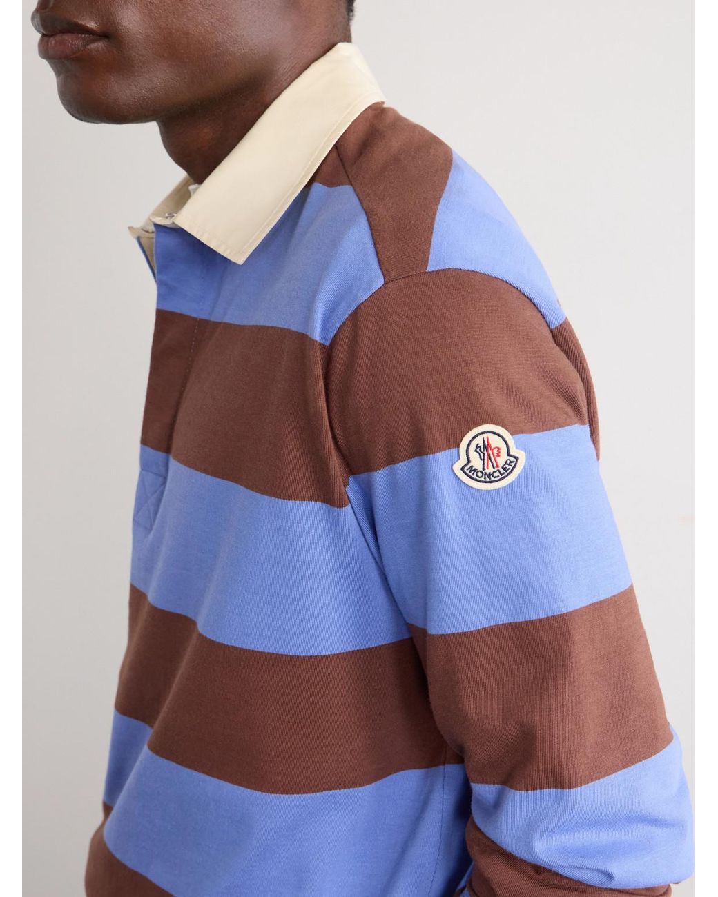 Moncler Blue Logo-Appliquéd Striped Cotton-Jersey Polo Shirt for men