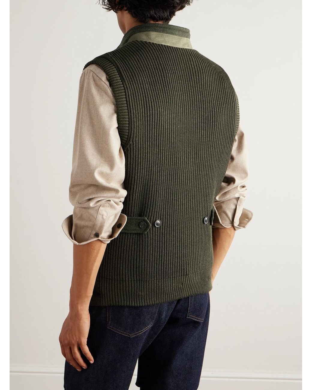 James Purdey & Sons Green Padded Herringbone Wool-Blend Gilet for men