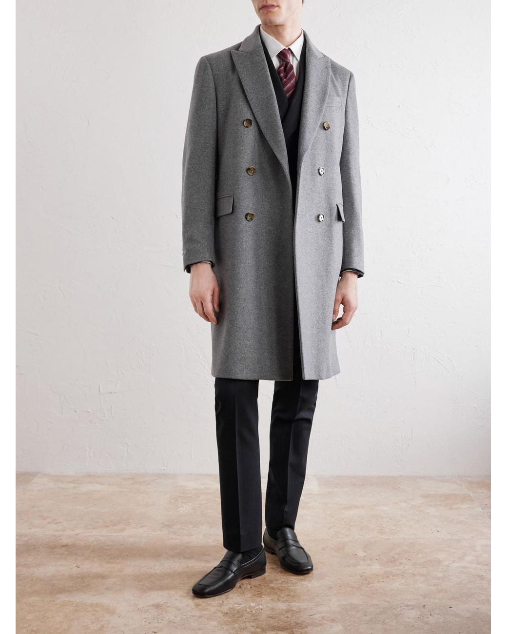 Lardini Gray Double-Breasted Wool Coat for men