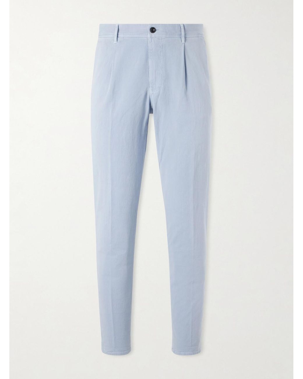 Slowear Blue Tapered Pleated Cotton-blend Gabardine Trousers for men