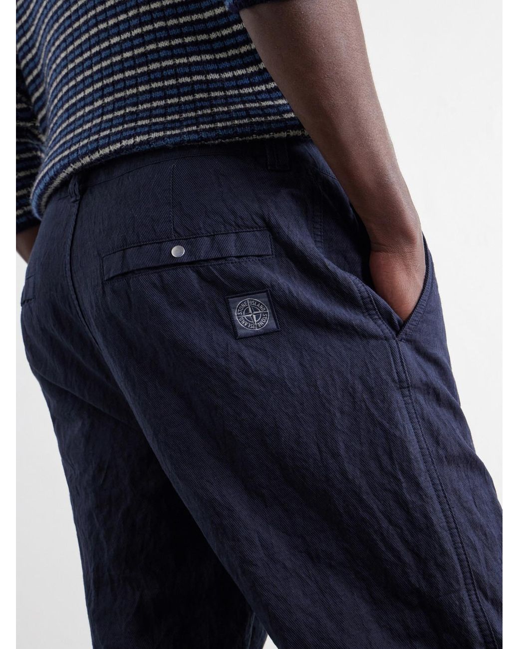 Stone Island Blue Straight-Leg Diagonal Cotton Wool-Tc Twill Trousers for men