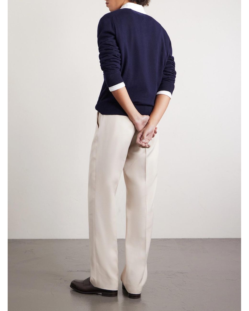 Dunhill Blue Cotton-trimmed Cashmere And Linen-blend Polo Shirt for men