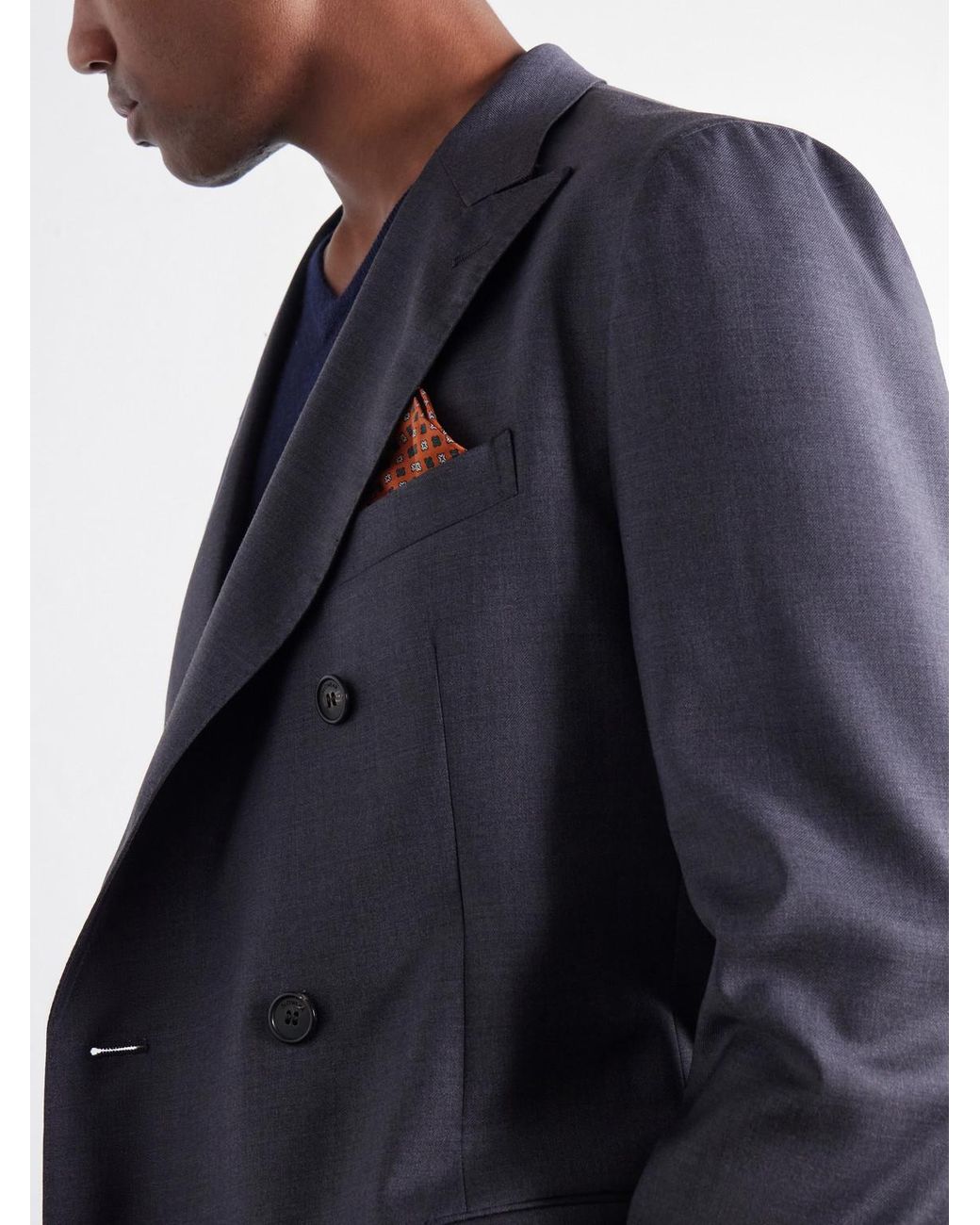 Slowear Blue Incotex Double-Breasted Virgin Wool Batavia Suit for men