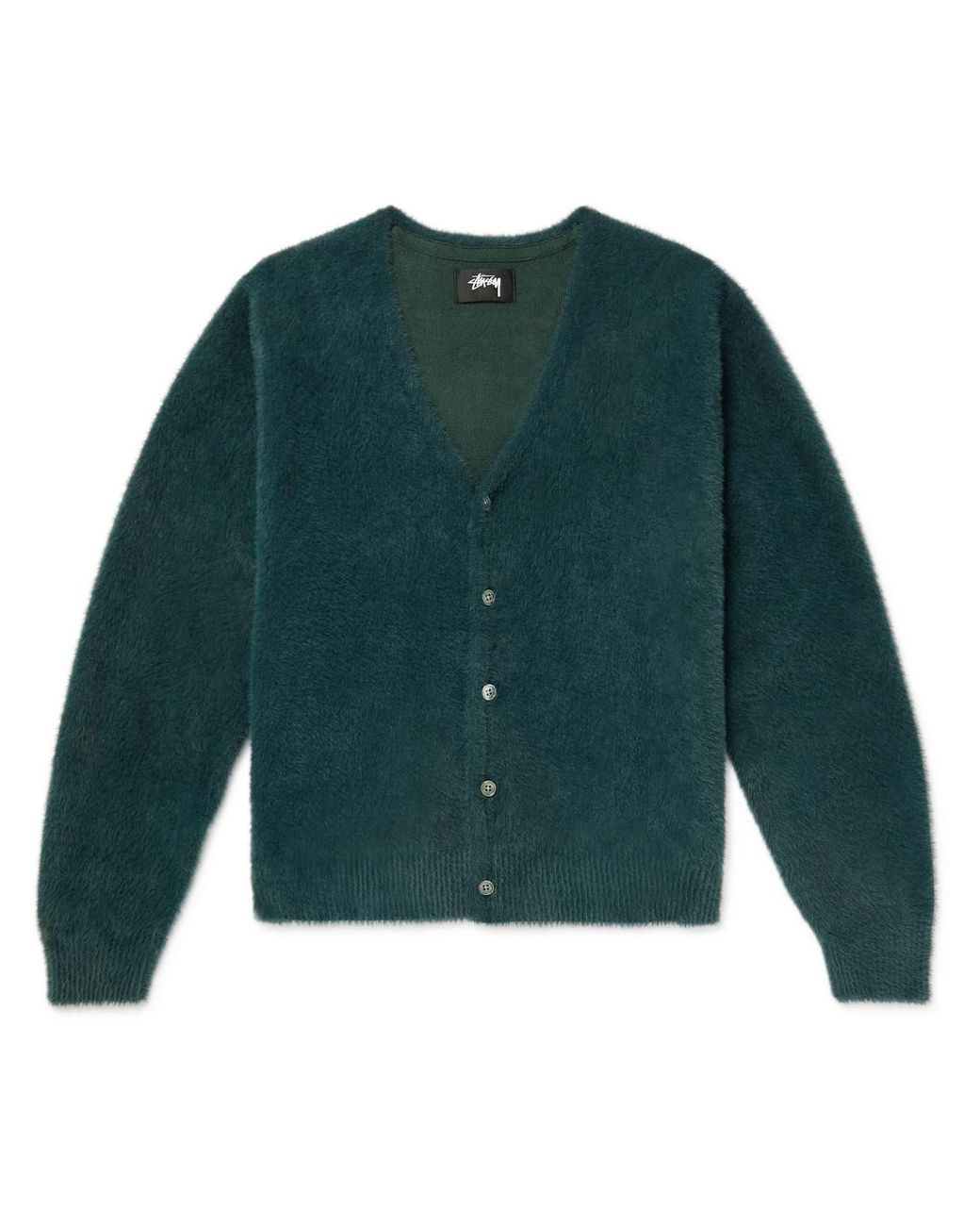 Stussy Shaggy Brushed Knitted Cardigan in Green for Men   Lyst