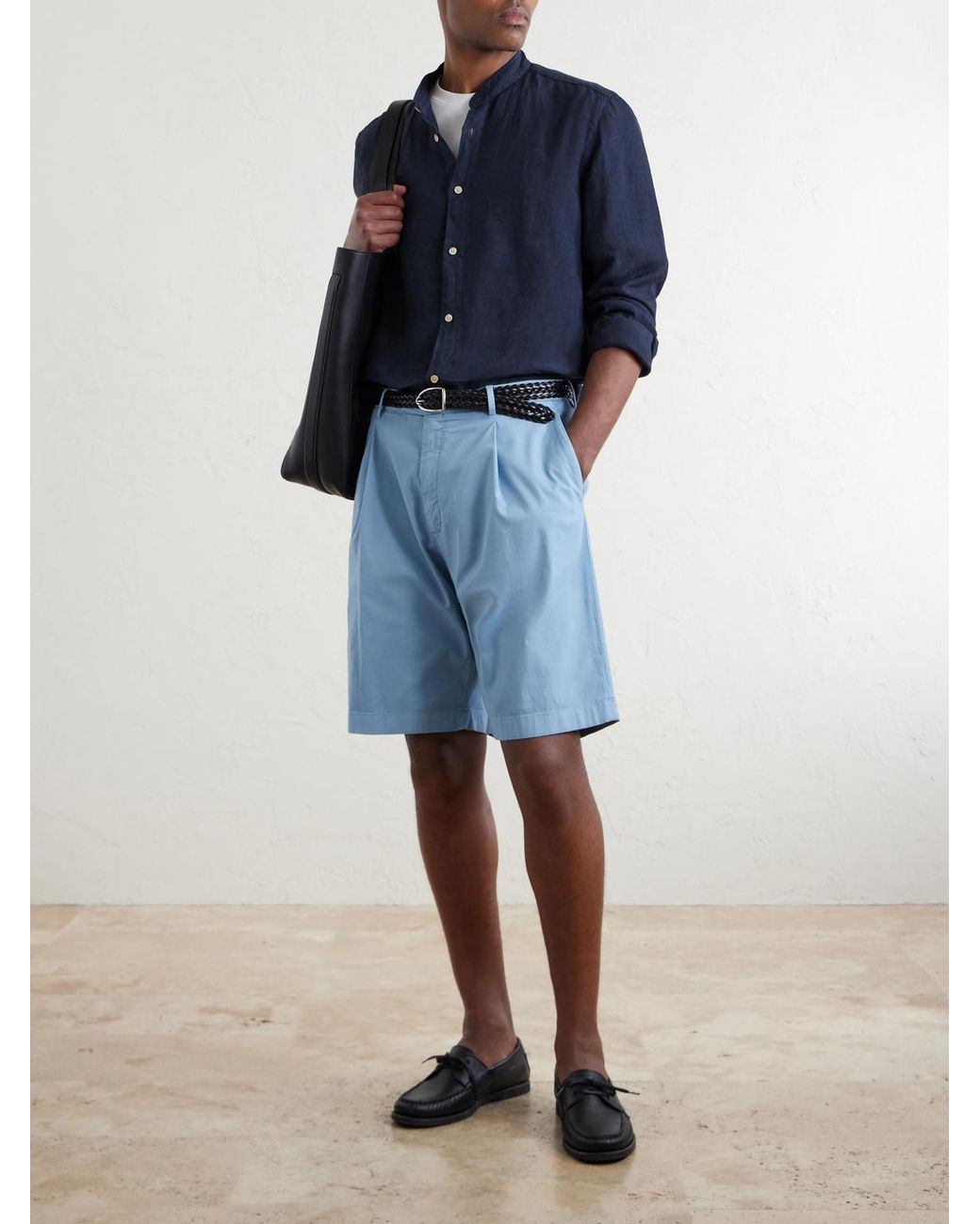 Boglioli Blue Straight-Leg Cotton-Blend Shorts for men