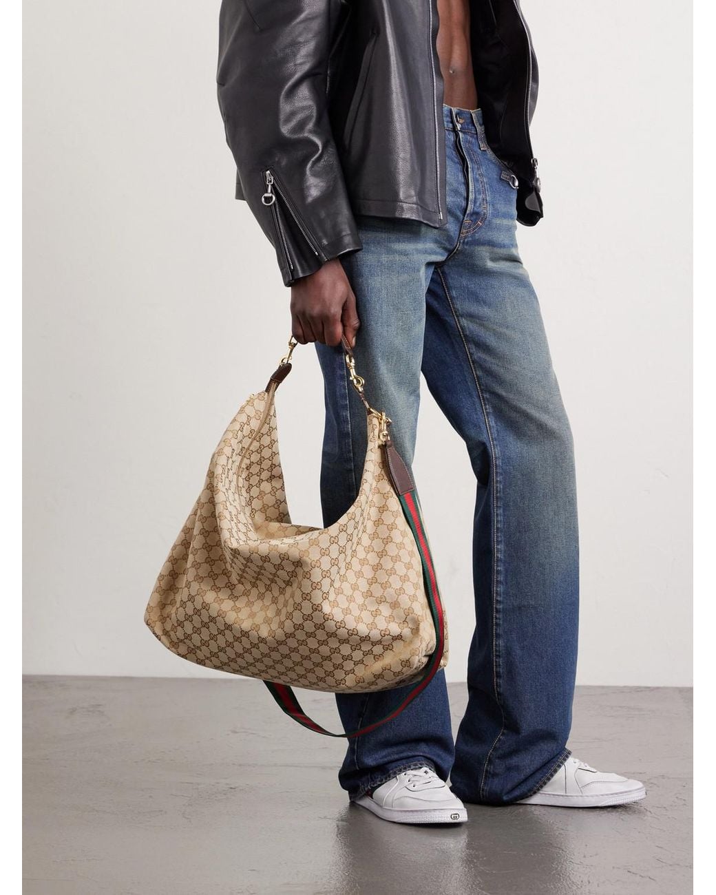 Gucci Natural Brera Large Leather-Trimmed Canvas-Jacquard Tote Bag for men