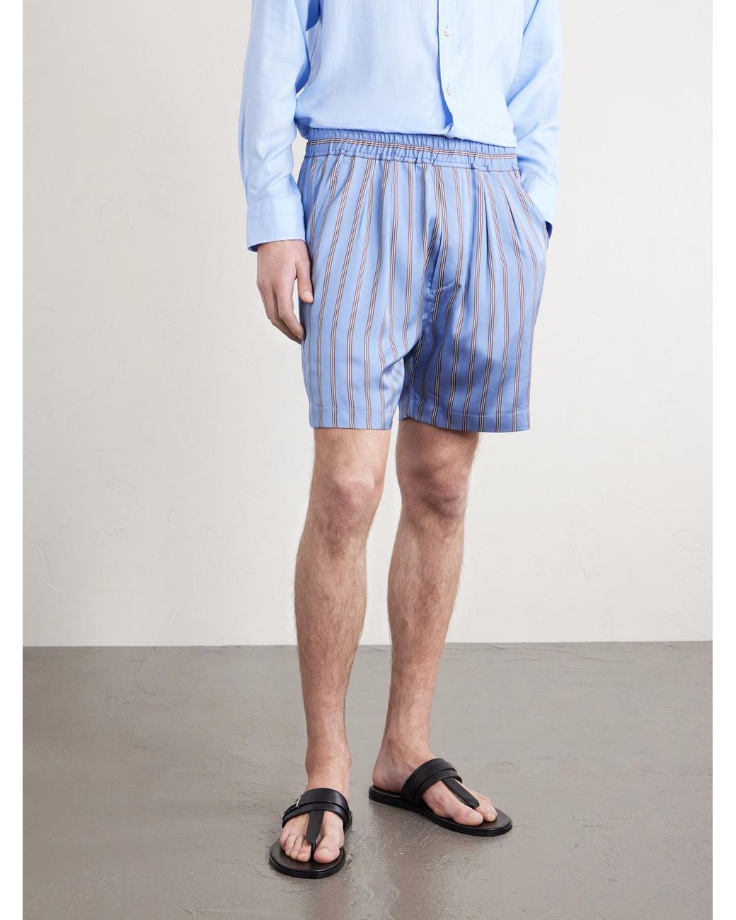 Tom Ford Blue Straight-leg Striped Silk-twill Shorts for men