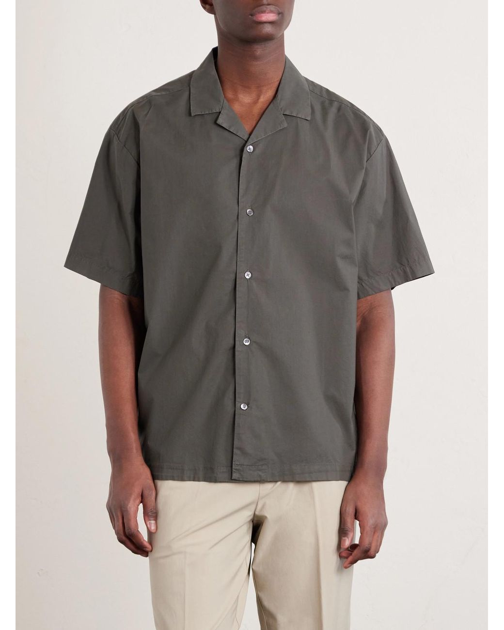 James Perse Gray Camp-Collar Cotton-Blend Poplin Shirt for men