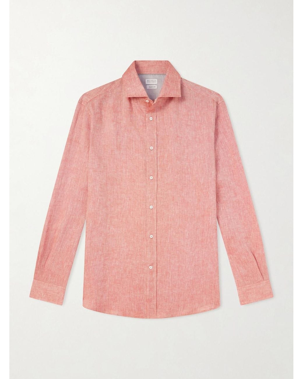 Brunello Cucinelli Pink Cutaway-collar Linen Shirt for men