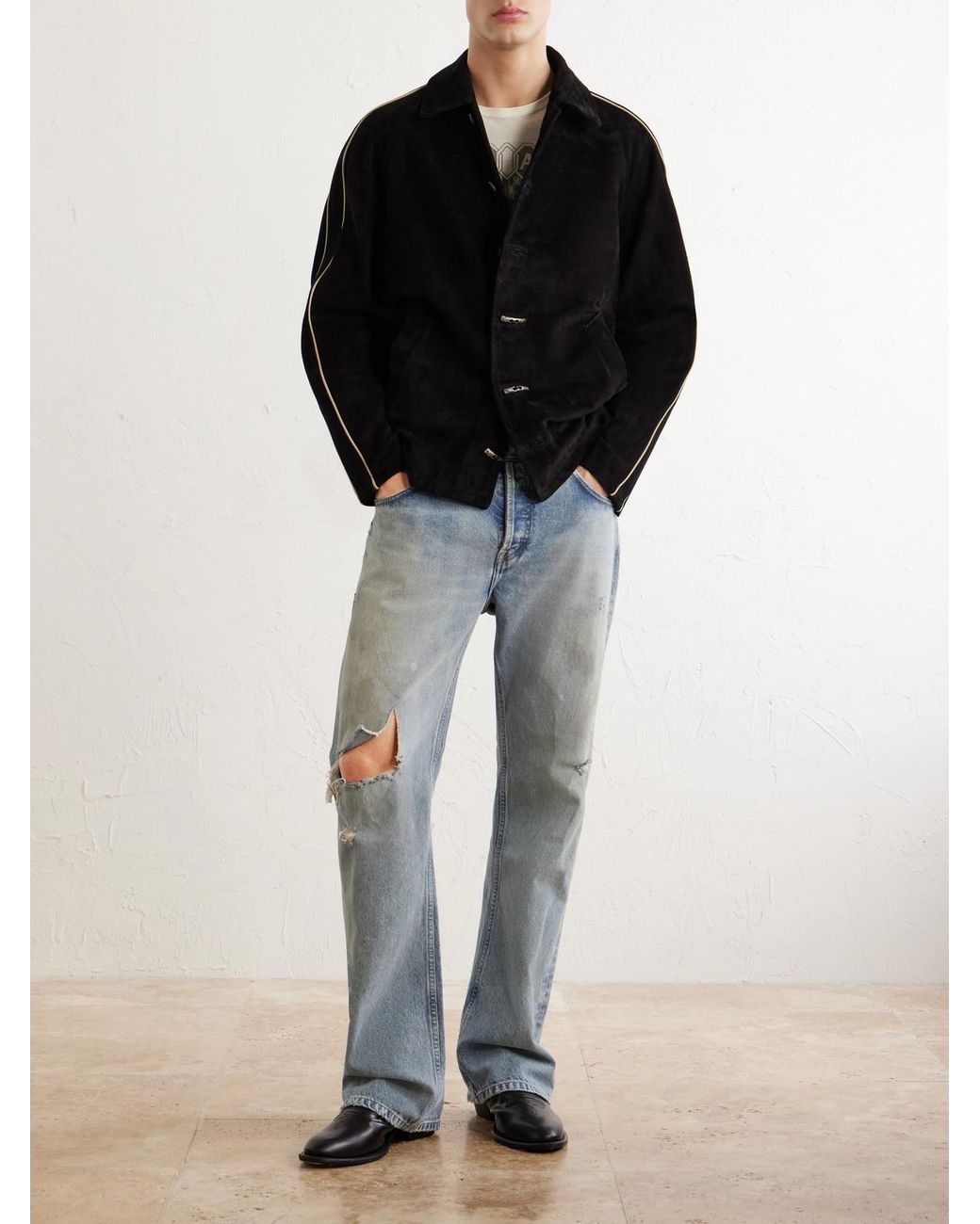 Enfants Riches Deprimes Black Académie Embellished Suede Jacket for men