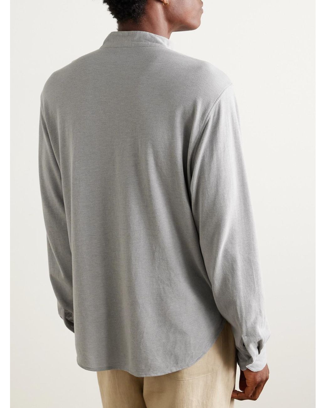 STÒFFA Gray Cotton And Silk-blend Piqué Henley Shirt for men